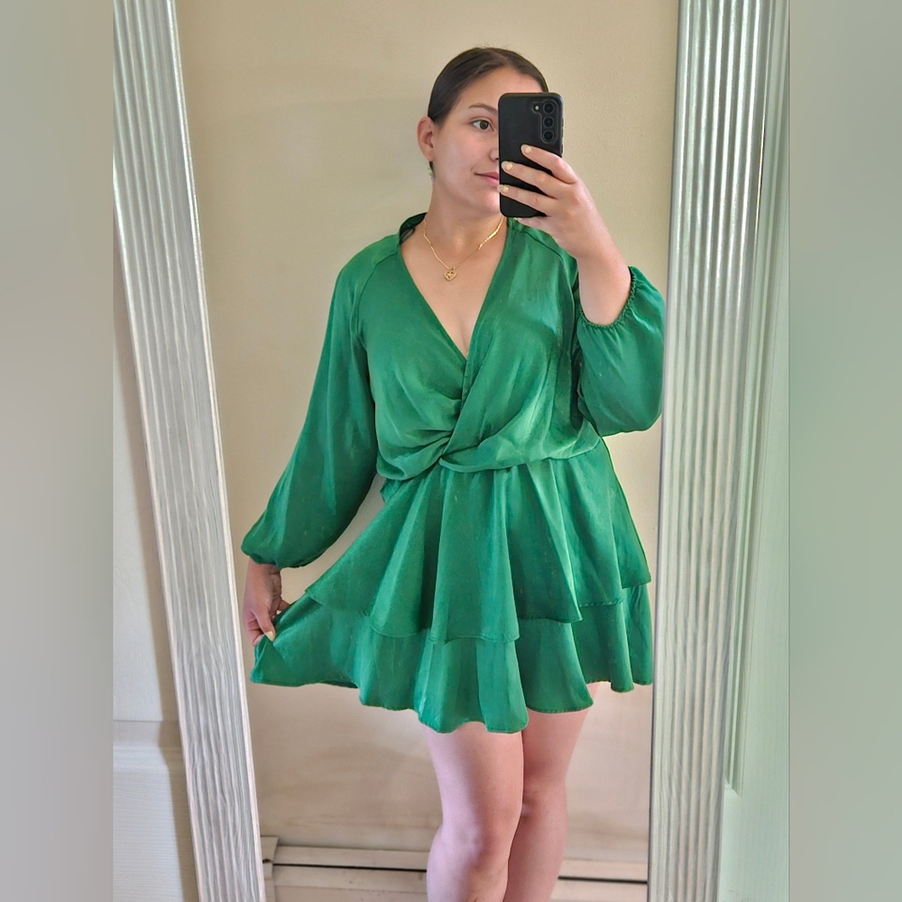 Zara Emerald Green 💚 Tiered Flouncy Dress